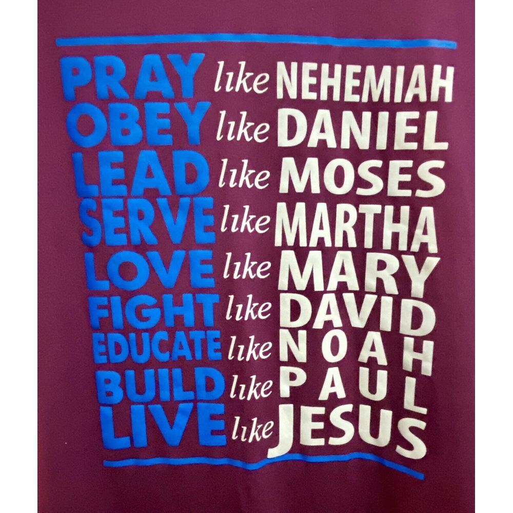 Pray Obey Lead Serve Believe Fight … Love Like Jesus Women's XXL Tee Purple